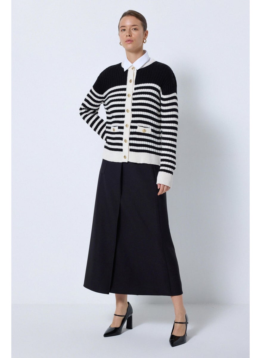 Striped Knitted Cardigan with Pocket Details