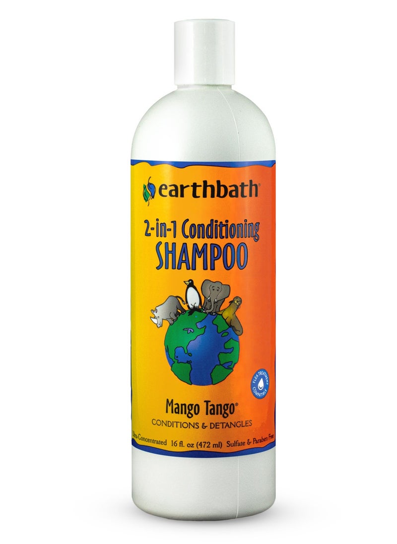 Earthbath 2-in-1 Conditioning Shampoo, Mango Tango, Conditions & Detangles, Made in USA, 16 oz