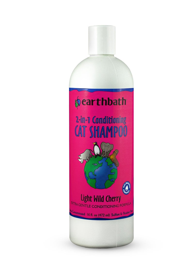 Earthbath 2-in-1 Conditioning Cat Shampoo, Light Wild Cherry, Extra Gentle Conditioning Formula, Made in USA, 16 oz