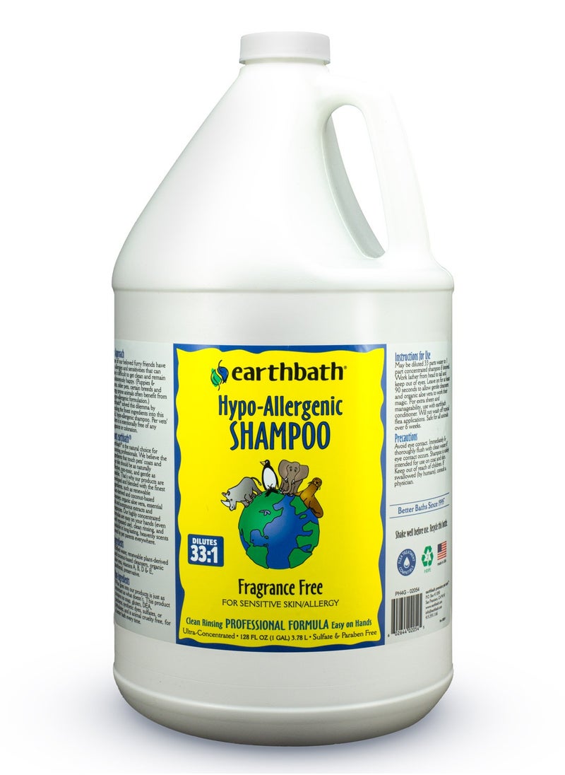 Earthbath Hypo-Allergenic Shampoo, Fragrance Free, for Sensitive Skin/Allergy, Made in USA, 128 oz (1 Gallon)