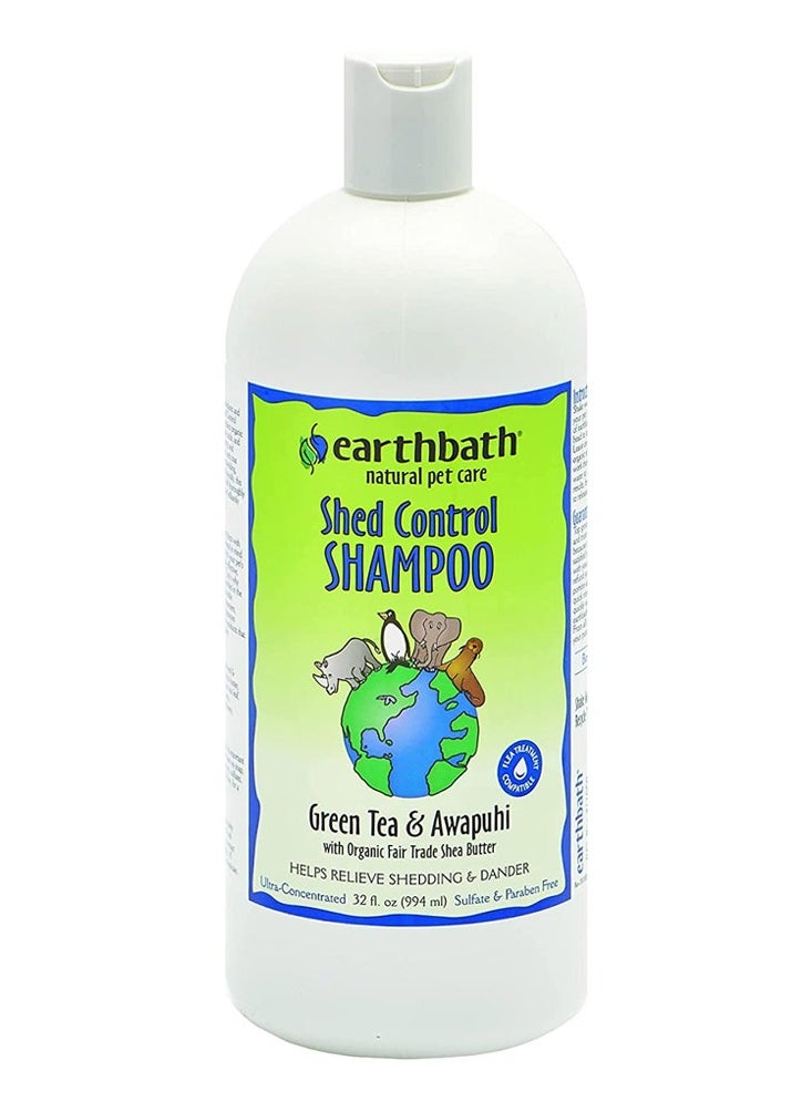 Earthbath Shed Control Shampoo, Green Tea & Awapuhi with Organic Fair Trade Shea Butter, Helps Relieve Shedding & Dander, Made in USA – 32 oz