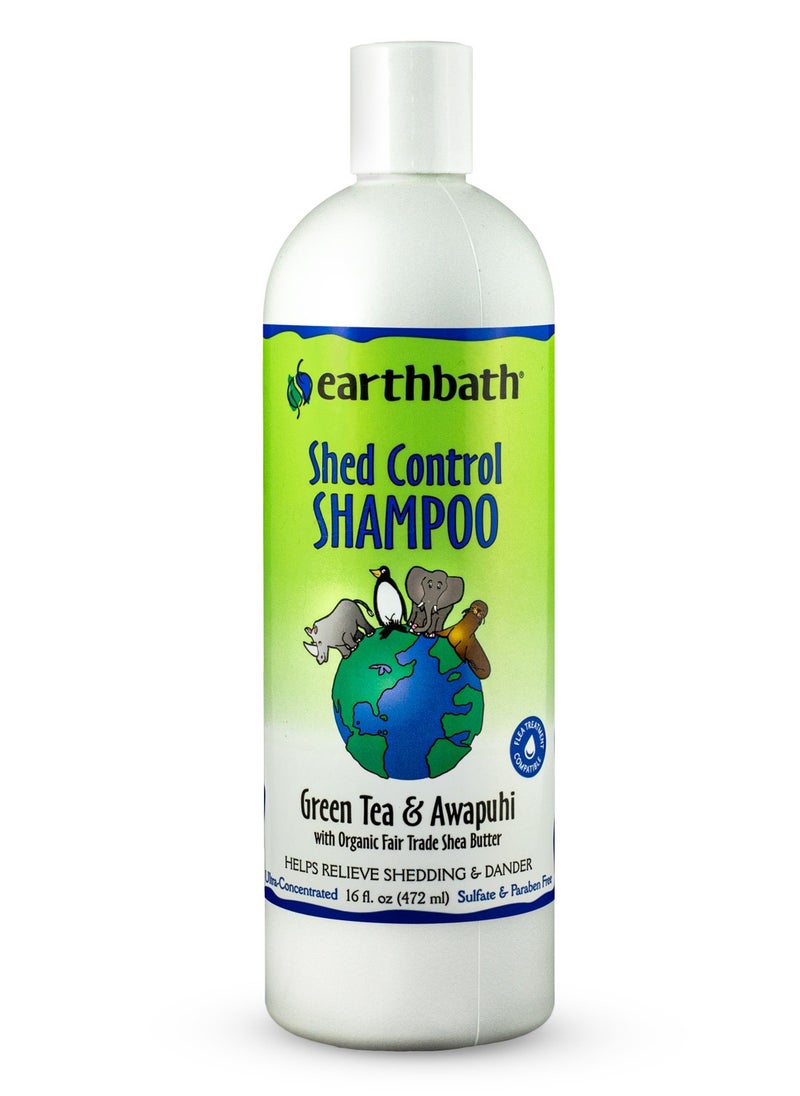 Earthbath Shed Control Shampoo, Green Tea & Awapuhi with Organic Fair Trade Shea Butter, Helps Relieve Shedding & Dander, Made in USA -16 oz