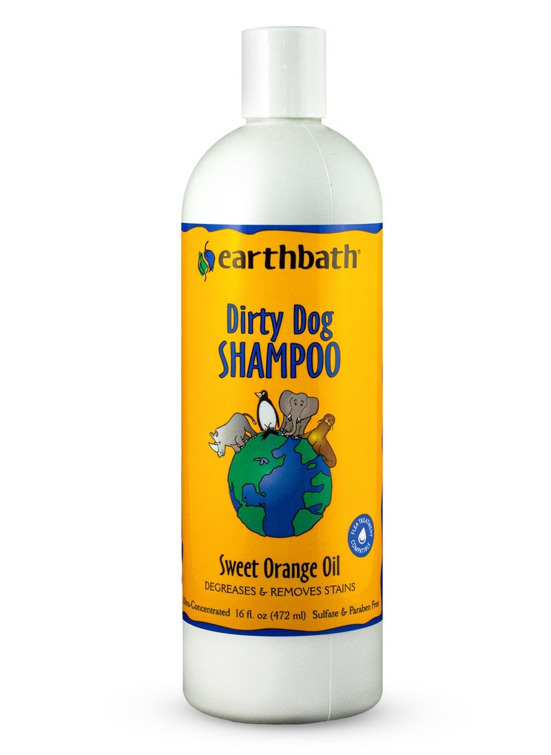 Earthbath Dirty Dog Shampoo Sweet Orange Oil, Degreases & Removes Stains, Made in USA, 16 oz