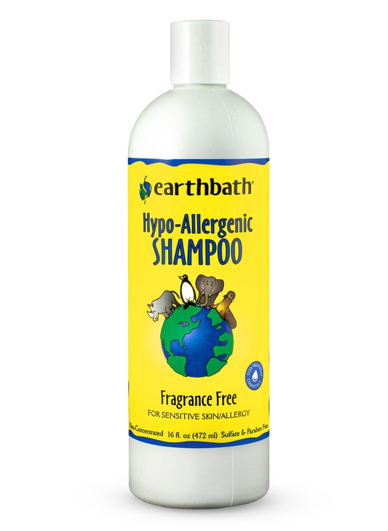 Earthbath Hypo-Allergenic Shampoo, Fragrance Free, For Sensitive Skin, Made in USA – 16 oz