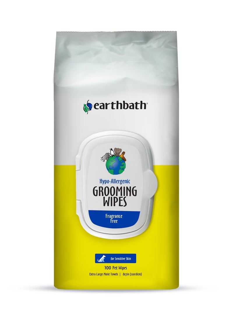 Earthbath Hypo-Allergenic Grooming Wipes, Fragrance Free, Cleans & Conditions, 100 ct plant-based wipes in re-sealable pouch