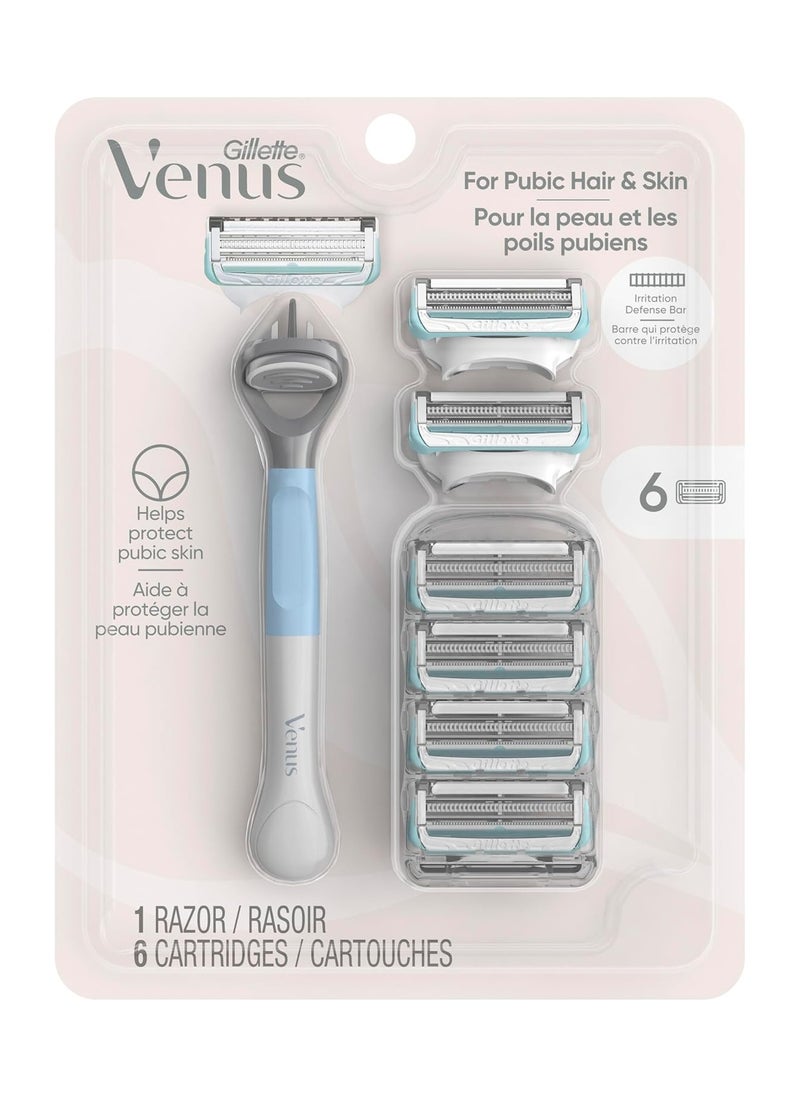 Gillette Venus for Pubic Hair and Skin, Women's Razor Handle + 6 Refills