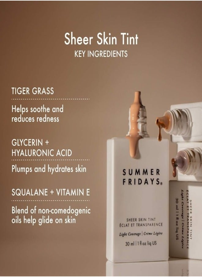 Summer Fridays Sheer Skin Tint with Hyaluronic Acid & Squalane – Lightweight, Hydrating Coverage,Shade 7 - Medium dark with a golden neutral base tone 30ml