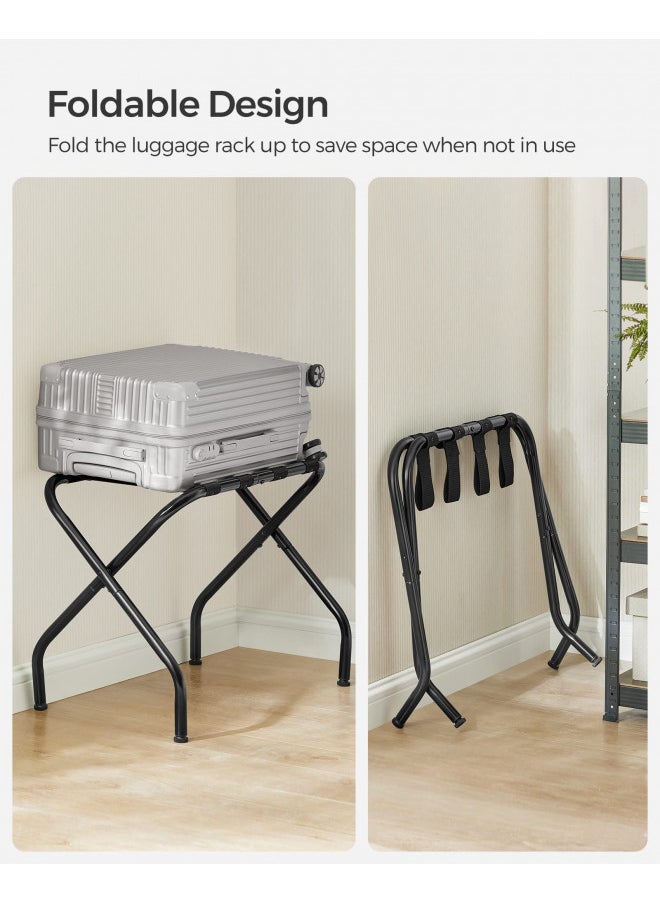SONGMICS Luggage Rack for Guest Room, Set of 2 Suitcase Stands, Foldable Steel Frame, for Hotel, Bedroom, Holds up to 110 lb, 27.2 x 15 x 20.5 Inches, Black URLR001B02