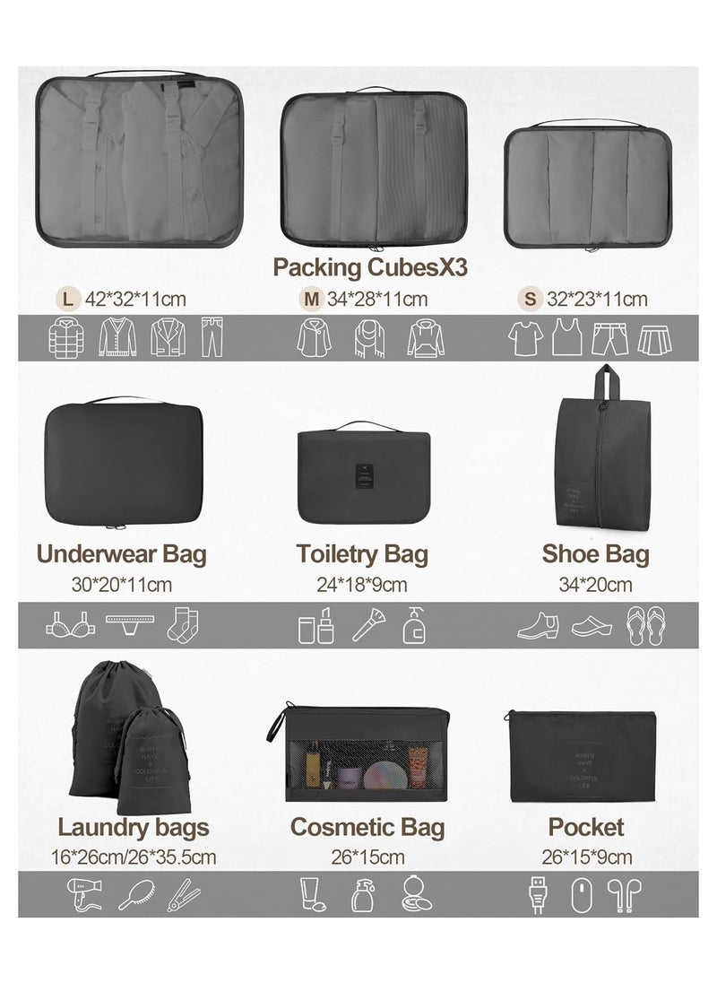 A set of 10 travel luggage organizer, packaging cube, luggage organizer, suitcase storage bag