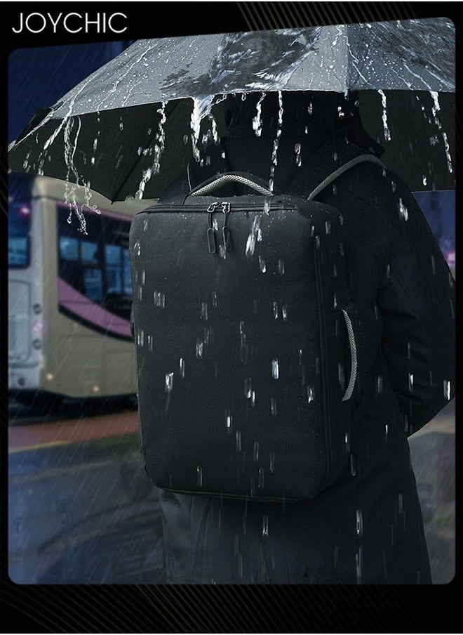 Solid Pattern Casual Waterproof Laptop Tote Bag Large Capacity Full Opening Backpack with USB Charging Port for Men School Office Work Travel Fit 15.6 inch Black