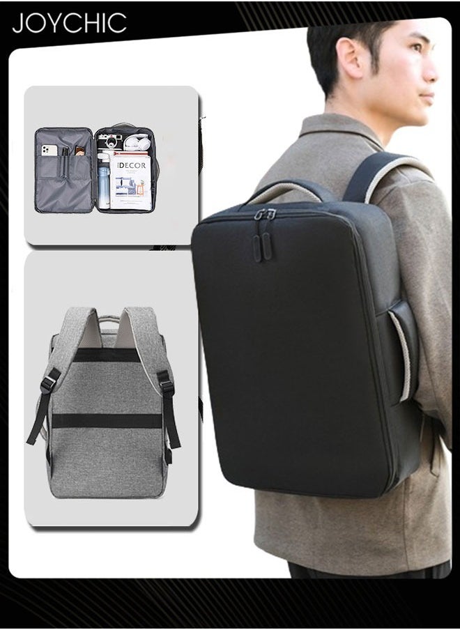 Solid Pattern Casual Waterproof Laptop Tote Bag Large Capacity Full Opening Backpack with USB Charging Port for Men School Office Work Travel Fit 15.6 inch Black