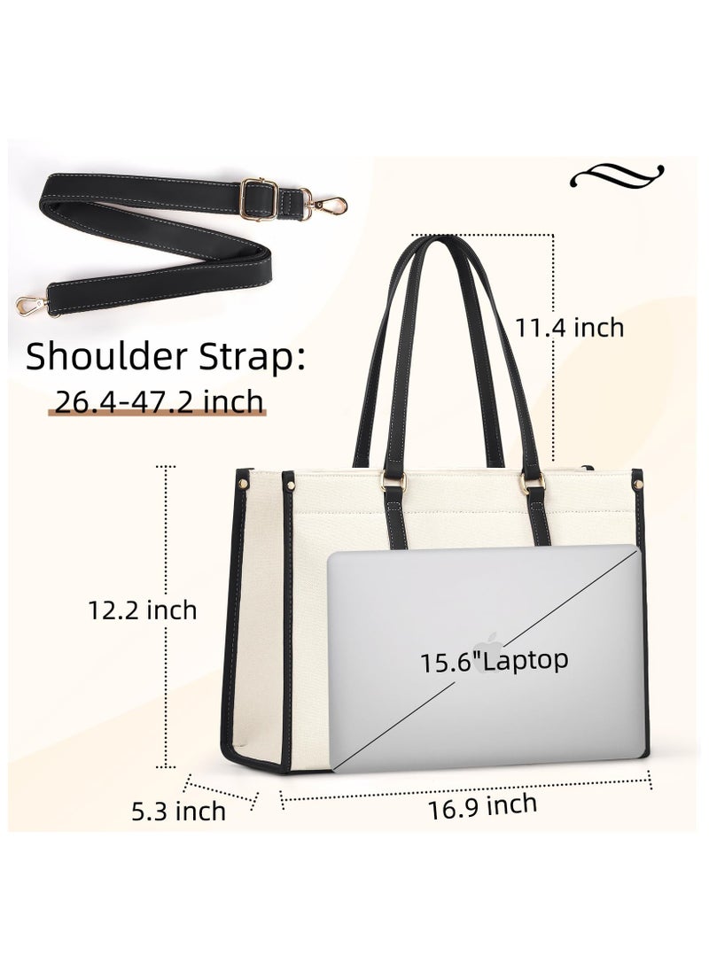 Laptop Bags for Women Canvas Tote Bags for Women 15.6 Inch Large Handbag Ladies Laptop Bags Work Bags Shoulder Bag for School Office Business Travel