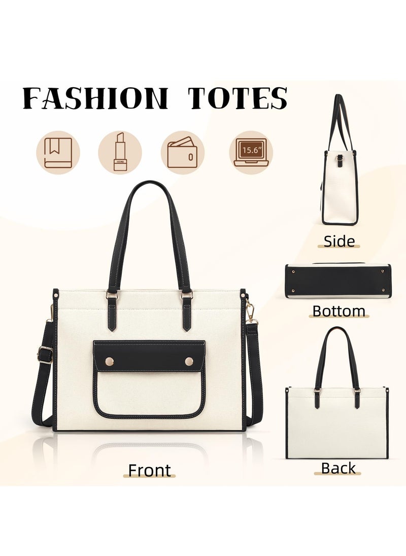 Laptop Bags for Women Canvas Tote Bags for Women 15.6 Inch Large Handbag Ladies Laptop Bags Work Bags Shoulder Bag for School Office Business Travel