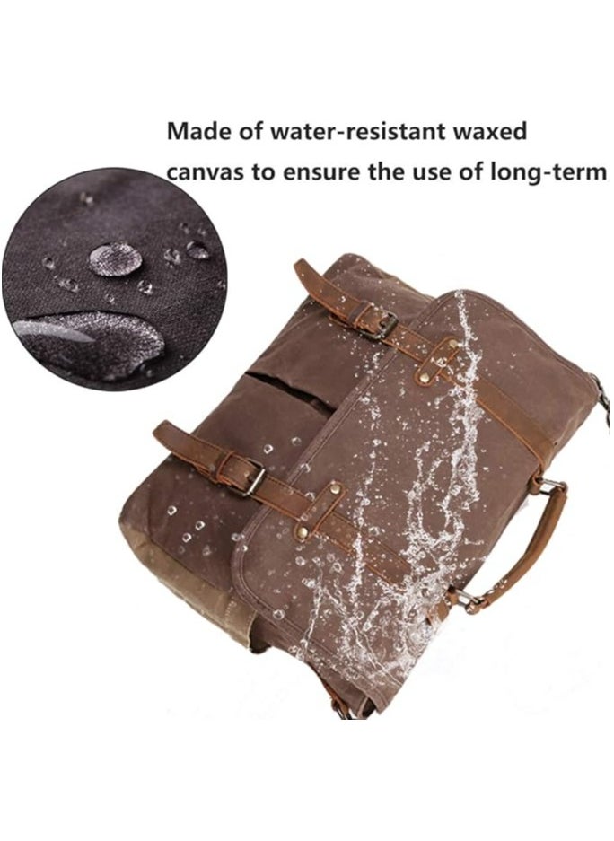 Mens Messenger Bag 15.6 Inch Waterproof Vintage Genuine Leather Waxed Canvas Briefcase Large Satchel Shoulder Bag Rugged Leather Computer Laptop Bag