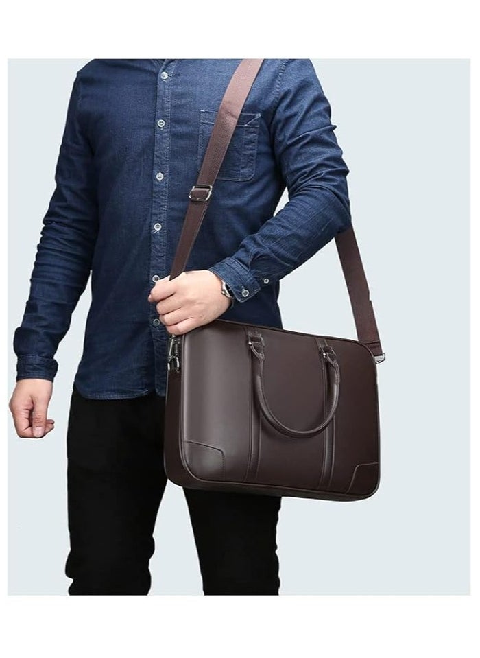 Men's High-end 14 inch Laptop Bag - Trendy Business Briefcase - Large Capacity Messenger Bags for Work (Brown)