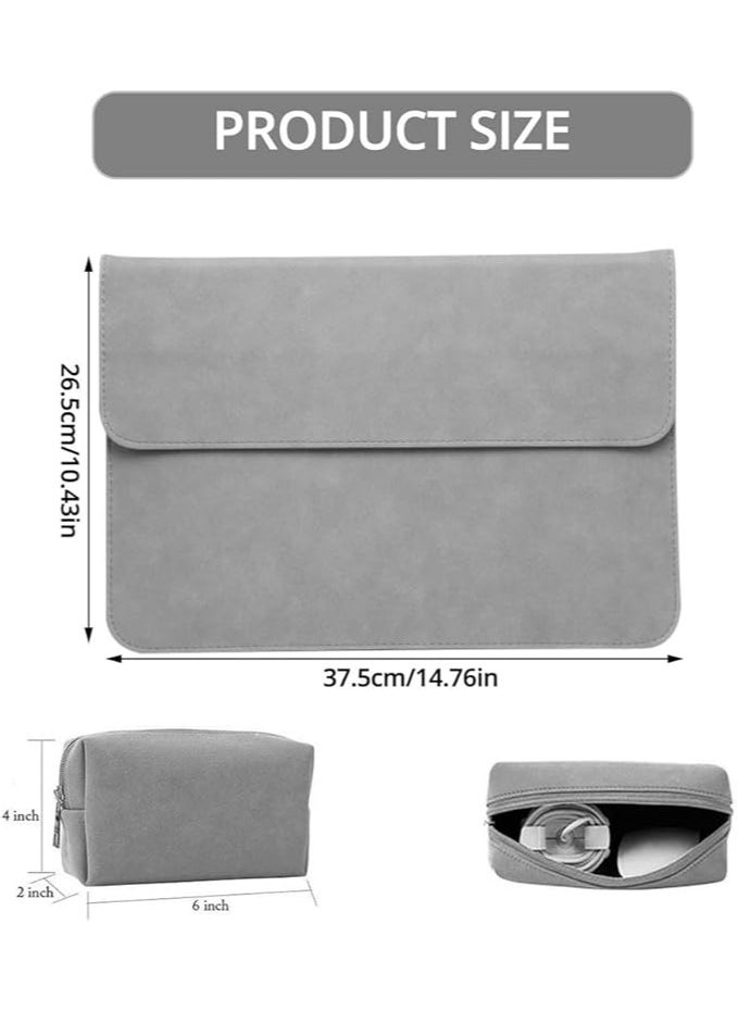 13-14 Inch Laptop Stand Sleeve Case, 13-14 Inch Computer Bag with 3 Adjustable Angle Laptop Stand, Faux Suede Leather for 13-14 Inch MacBook Air Pro Retina 13-14 Inch Surface Pro with Pouch (Gray)