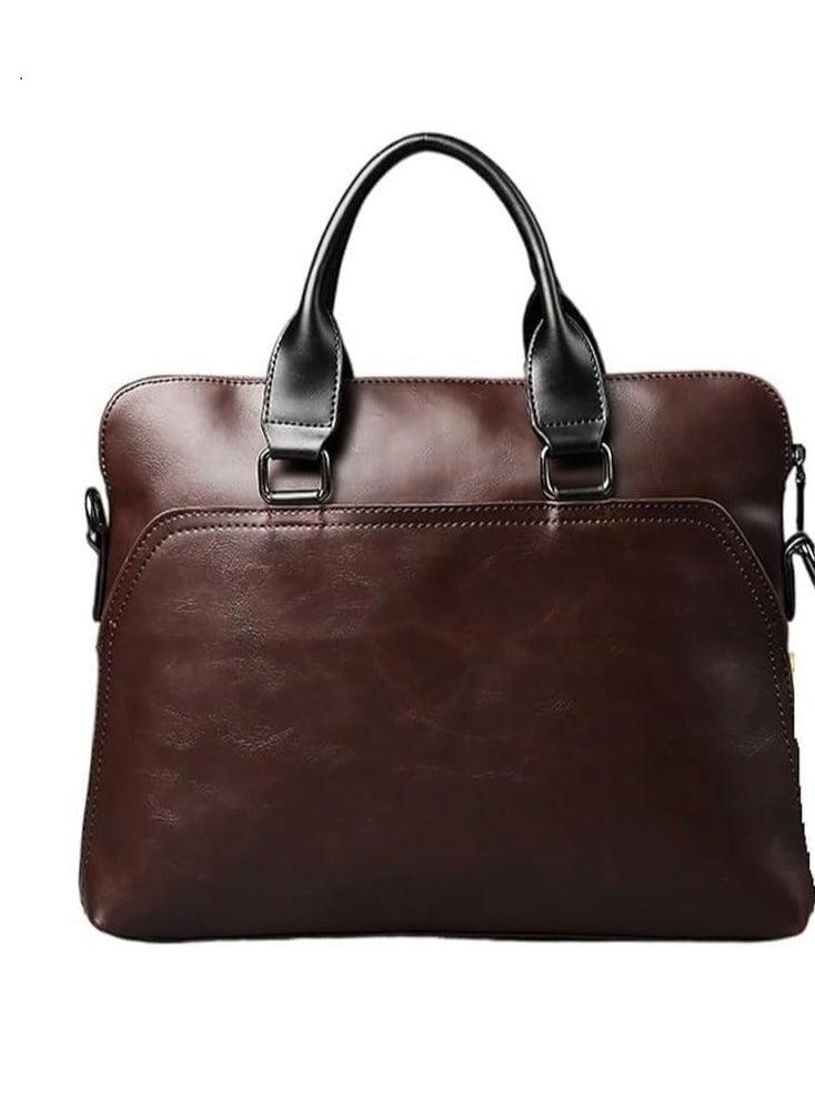 Men Brown Leather Laptop Bag - 13-14 Inch Laptop Bag - Laptop Briefcase Bag For College, Office, Adjustable Shoulder Strap