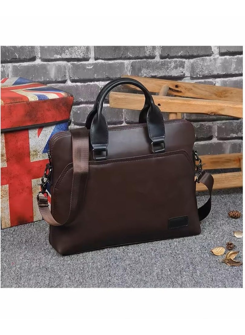 Men Brown Leather Laptop Bag - 13-14 Inch Laptop Bag - Laptop Briefcase Bag For College, Office, Adjustable Shoulder Strap