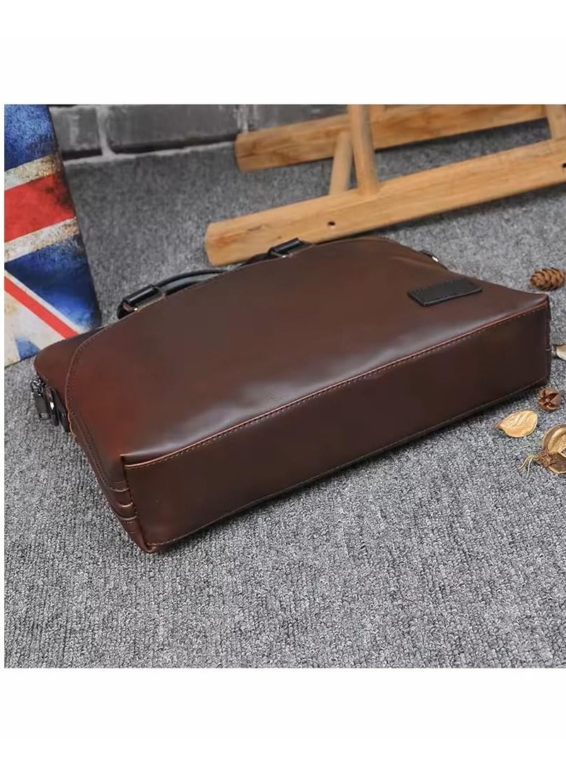 Men Brown Leather Laptop Bag - 13-14 Inch Laptop Bag - Laptop Briefcase Bag For College, Office, Adjustable Shoulder Strap