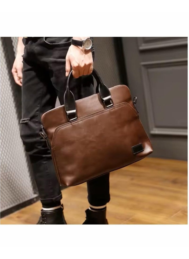 Men Brown Leather Laptop Bag - 13-14 Inch Laptop Bag - Laptop Briefcase Bag For College, Office, Adjustable Shoulder Strap