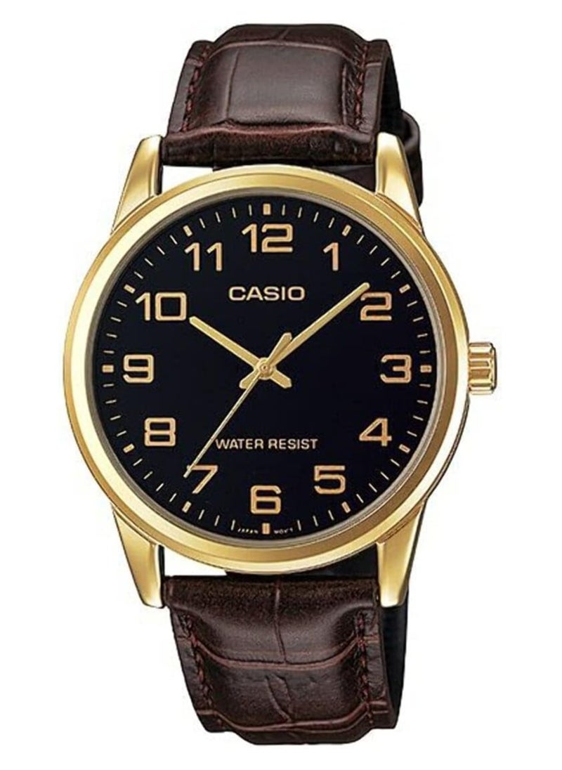 Casio Men's Brown Leather Strap Analog Wrist Watch Black Dial MTP-V001GL-1BUDF