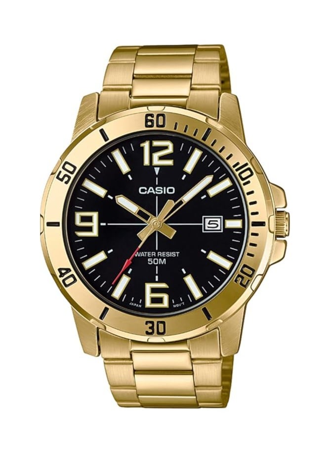 Casio Men's Enticer Analog Gold Tone Stainless Steel Black Dial Casual Analog Sporty Watch MTP-VD01G- 1BVUDF - Gold