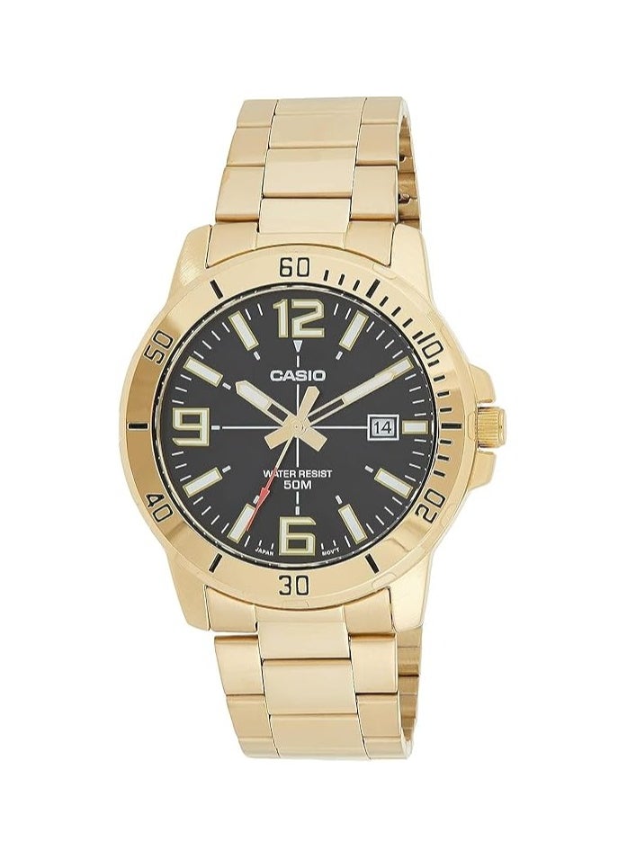 Casio Men's Enticer Analog Gold Tone Stainless Steel Black Dial Casual Analog Sporty Watch MTP-VD01G- 1BVUDF - Gold