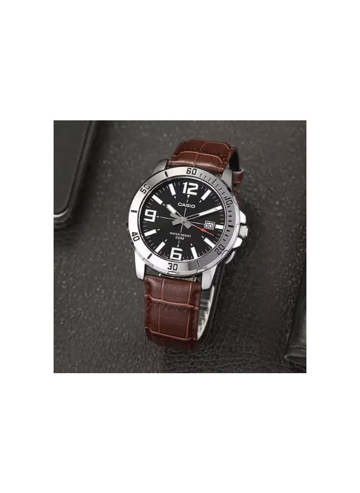 Casio Men's Enticer Leather Analog Water Resistance Watch MTP-VD01L-1BVUDF - Brown