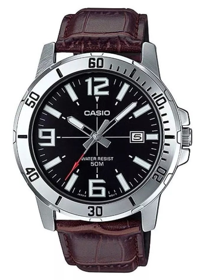 Casio Men's Enticer Leather Analog Water Resistance Watch MTP-VD01L-1BVUDF - Brown