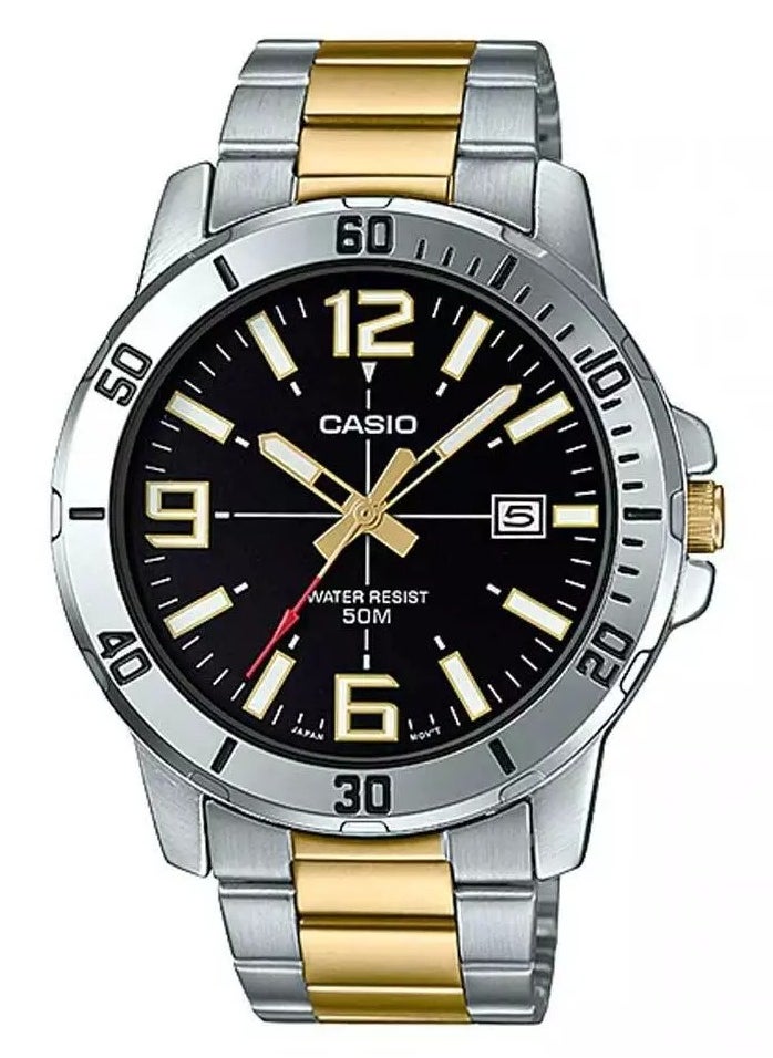 Casio Men's Stainless Steel Round Shape Analog Wrist Watch MTP-VD01SG-1BVUDF - 45 mm – Gold-Silver