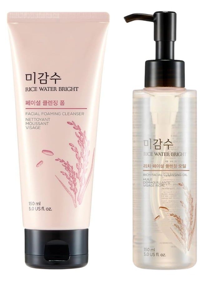 Rice Water Bright Facial Foaming Cleanser 150ml and Rice Water Bright Facial Cleansing Oil 150ml (Double Cleanse Combo) 300ml