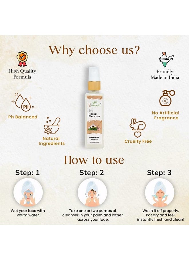 Silk Facial Cleanser With Clary Sage & Manuka For Acne & Pimples 120Ml / 4.06 Fl Oz