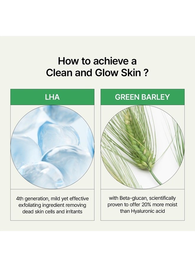 Clean and Glow Green Barley Gel Cleanser, Vegan Certified, Hydrating, Improving Skin Texture, Plant Based Oil, 6.93 Fl Oz (New)