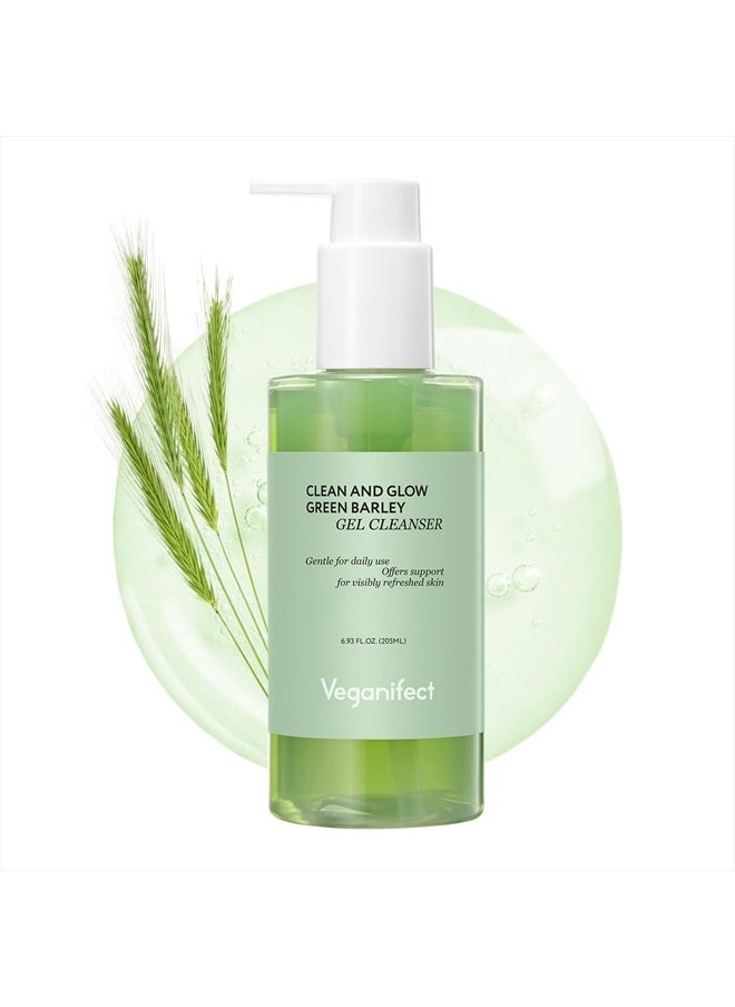 Clean and Glow Green Barley Gel Cleanser, Vegan Certified, Hydrating, Improving Skin Texture, Plant Based Oil, 6.93 Fl Oz (New)