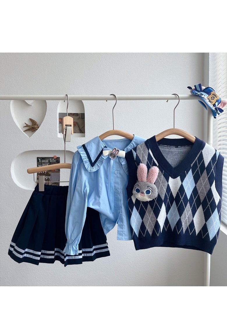 Girls' Knitted Vest 3-Piece College Style Set