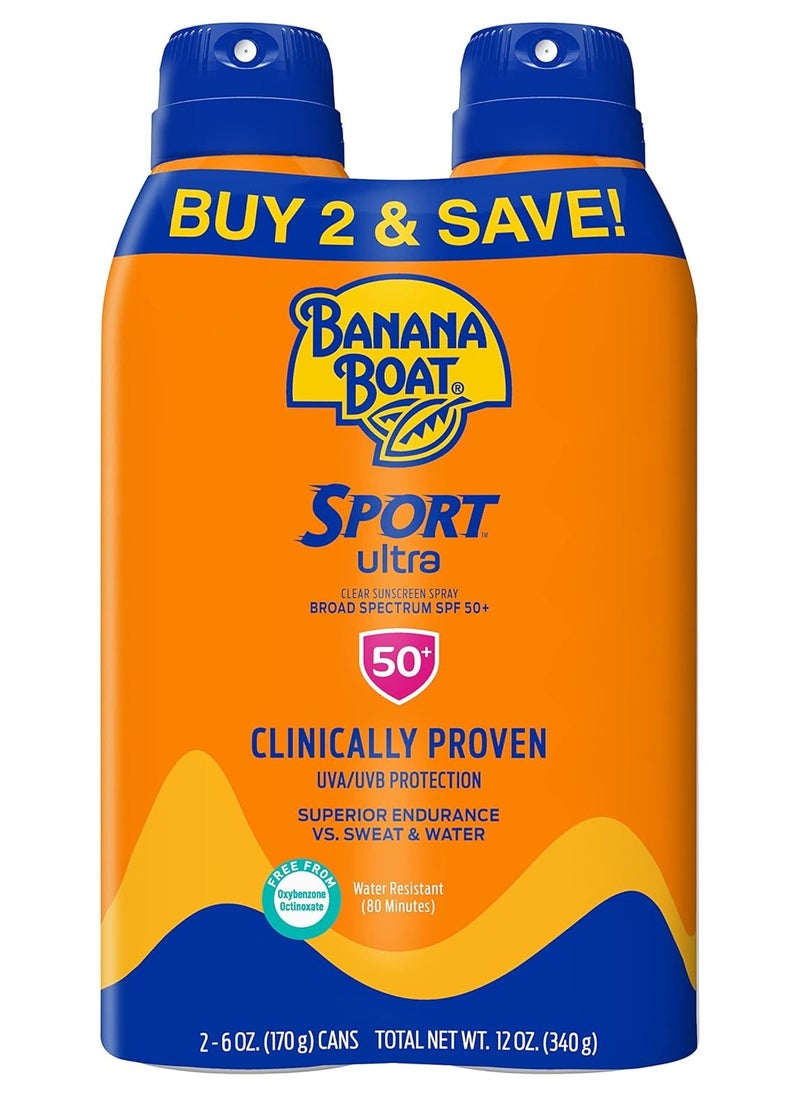 Banana Boat Sport Performance Ultramist Broad Spectrum Sunscreen Spray, SPF 50-6 Ounce Twin Pack