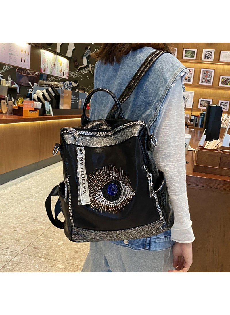 2024 Rhinestone Backpack Fashionable High-Capacity Womens Black