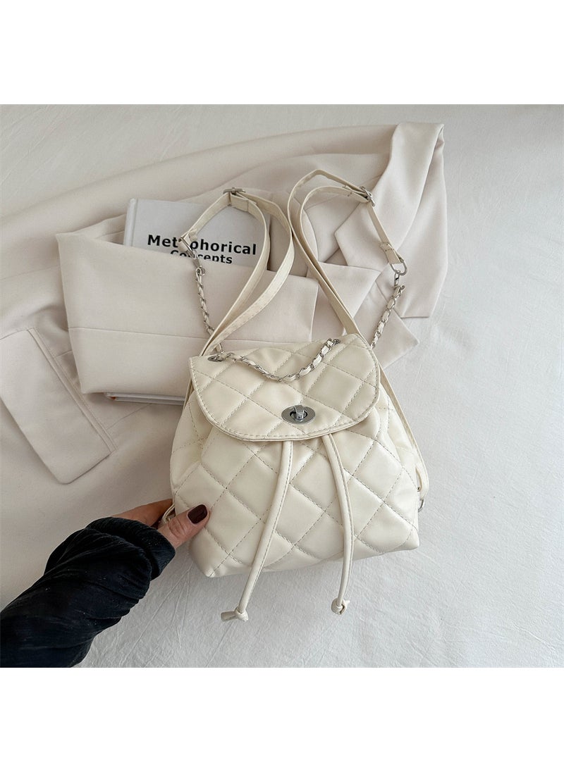 Korean Casual Diamond Chain Mini Backpack White