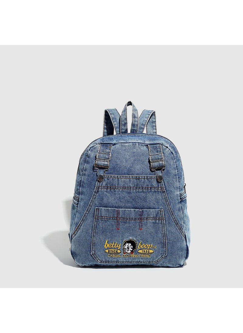 Korean Large Denim Backpack Women 2024 Summer denim blue