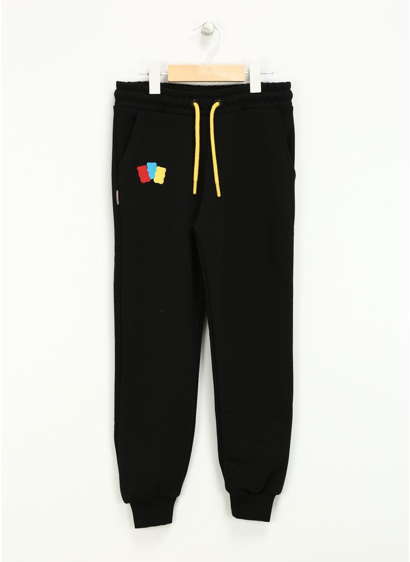 Elastic Leg Black Boys' Sweatpants HRBTXT700 Kids Sweatpants