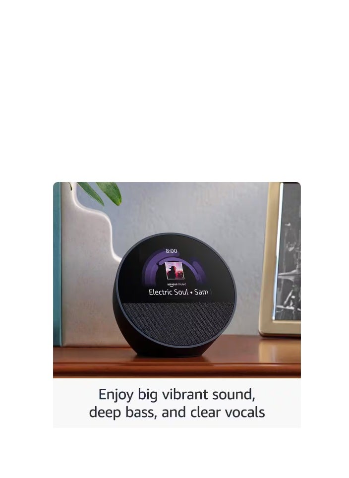 Echo Spot (2024 Release) Smart Alarm Clock with Vibrant Sound Plus Alexa, Black