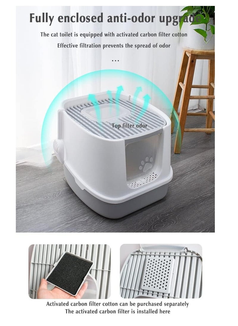 Double Entrance Fully enclosed cat litter box extra large 51*45CM Accommodate 10kg cat easy to clean and deodorize  The enlarged basin can hold 12L cat litter