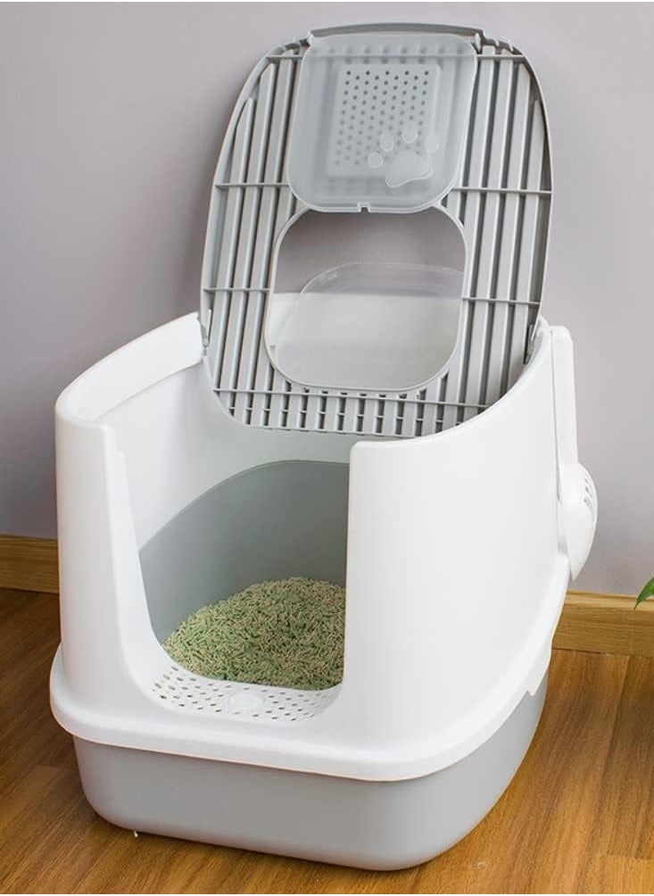 Double Entrance Fully enclosed cat litter box extra large 51*45CM Accommodate 10kg cat easy to clean and deodorize  The enlarged basin can hold 12L cat litter