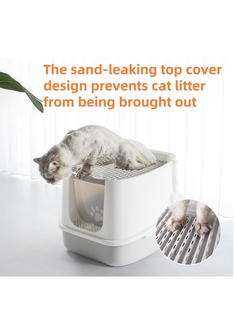 Double Entrance Fully enclosed cat litter box extra large 51*45CM Accommodate 10kg cat easy to clean and deodorize  The enlarged basin can hold 12L cat litter