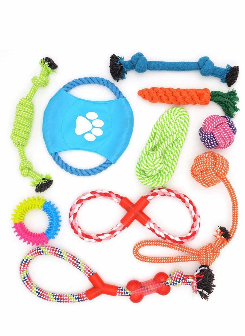 10 Pack Dog Rope Chew Toys Pet Indestructible Cotton Toy Set Puppy Teething Chew Squeaky of War Toys