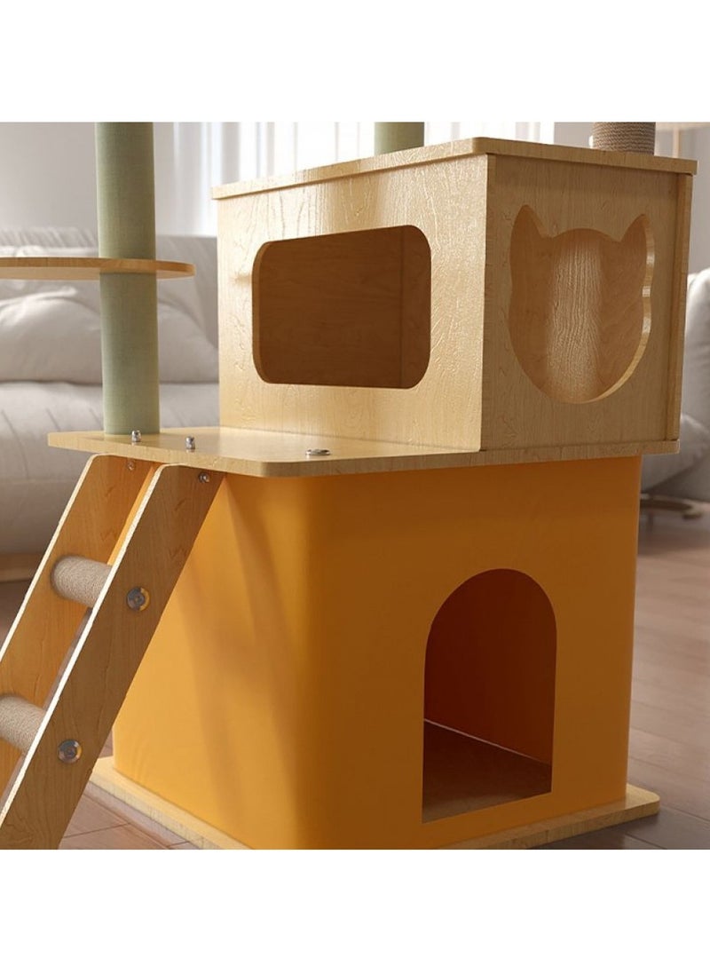 Cat Tree And Scratcher, Yellow Multi-layer, Cat Tree with Space Capsule Bed and Ladder - Yellow