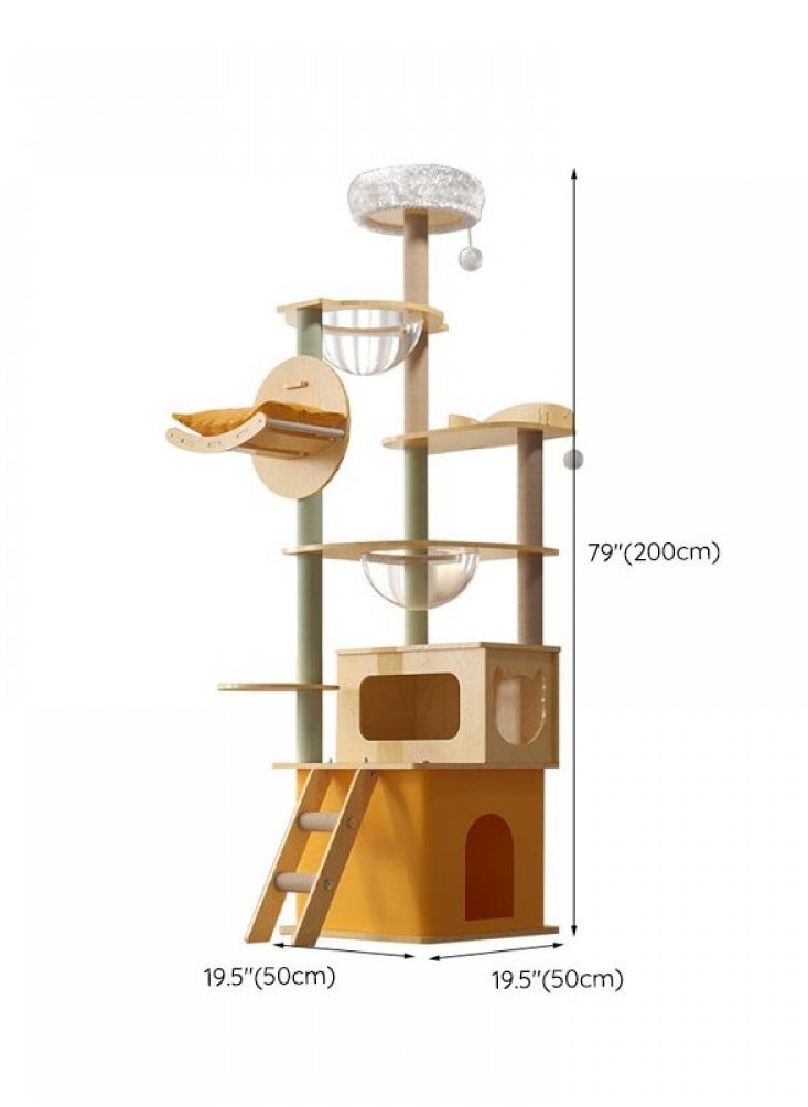 Cat Tree And Scratcher, Yellow Multi-layer, Cat Tree with Space Capsule Bed and Ladder - Yellow