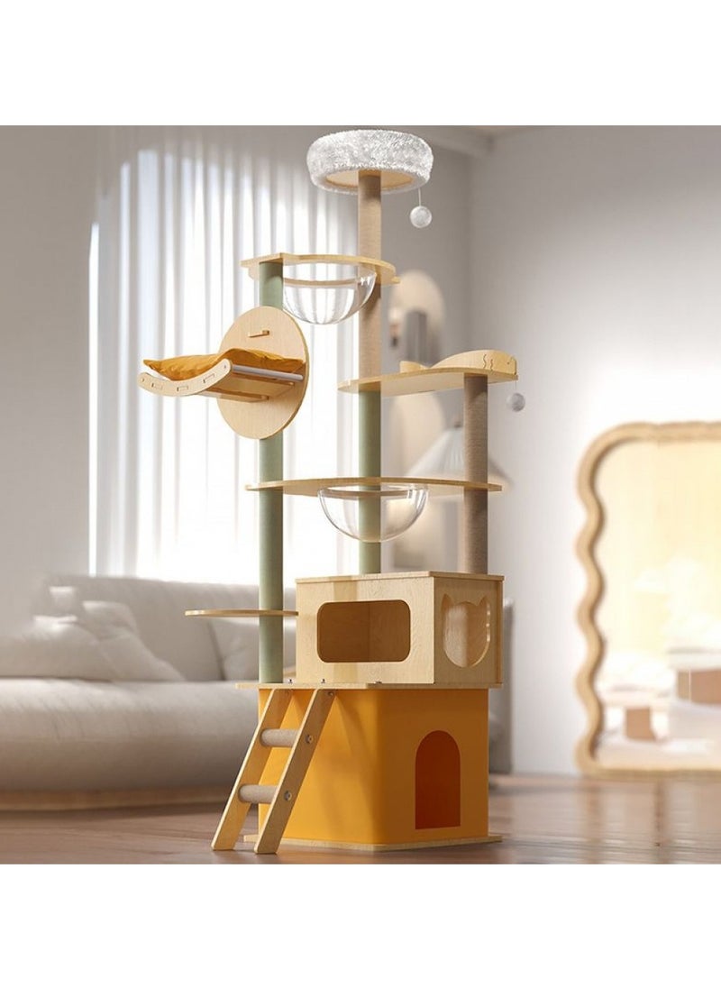 Cat Tree And Scratcher, Yellow Multi-layer, Cat Tree with Space Capsule Bed and Ladder - Yellow