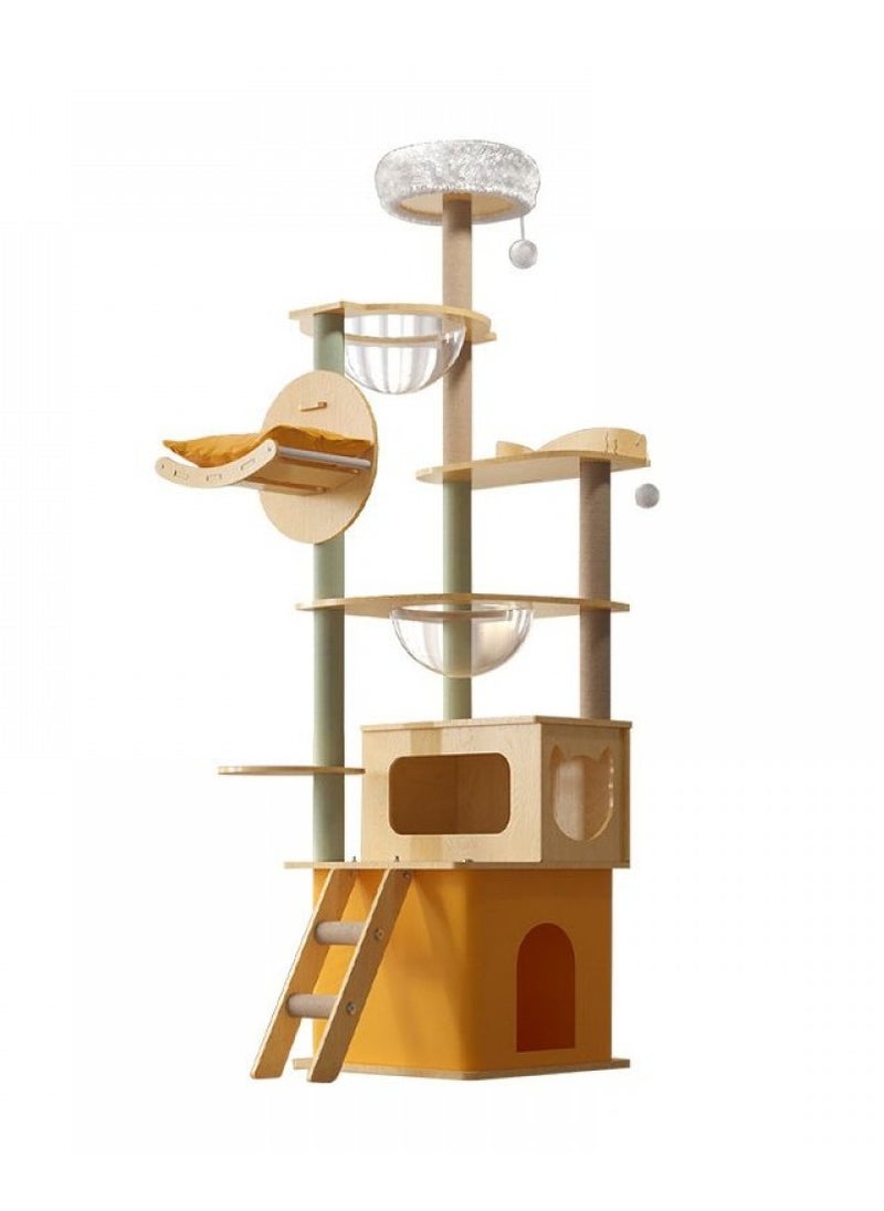 Cat Tree And Scratcher, Yellow Multi-layer, Cat Tree with Space Capsule Bed and Ladder - Yellow