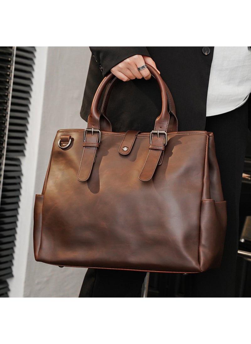 Vintage Casual Large Briefcase Mens Shoulder Bag Coffee-